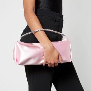 Alexander Wang Marquess Large Stretched Pink Satin Crystal Logo Shoulder Bag